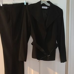 Calvin Klein black belted pant suit. Jacket and pants are different sizes.